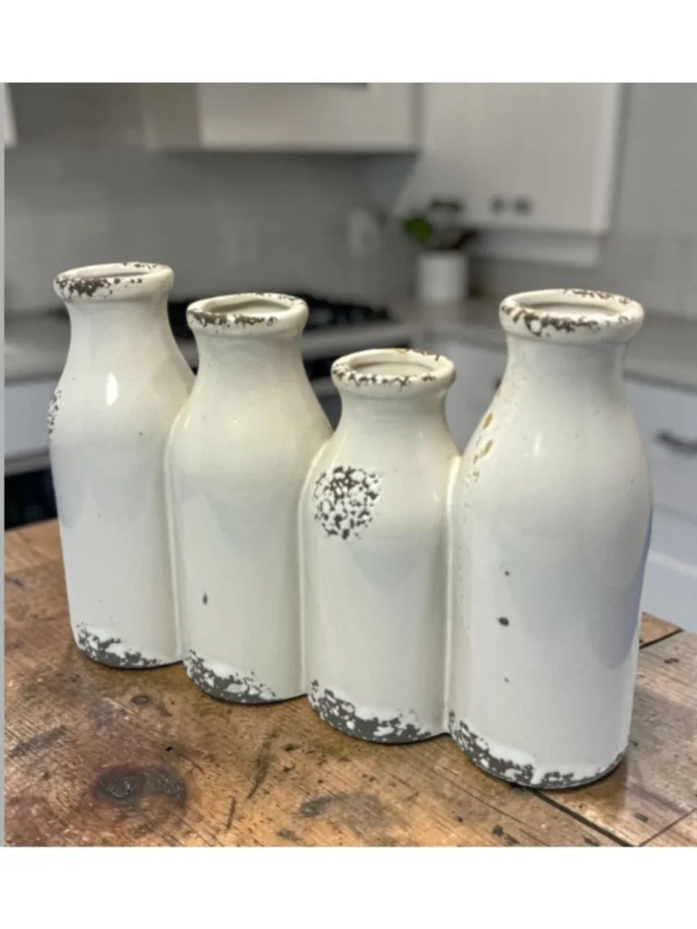 Rustic Farmhouse Four Spout Milk Bottle Ceramic Vase